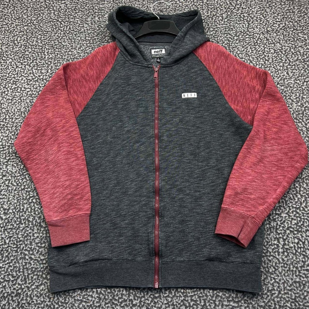 Neff‎ Hoodie Men Large Gray Red Fleece Full Zip Long Sleeve Outdoor L
